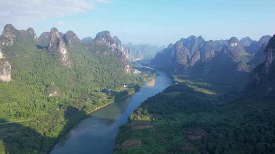 桂林市漓江风景区4k航拍桂林下龙风光