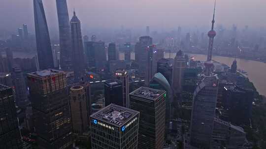 航拍上海陆家嘴高金融中心密集高楼群夜景