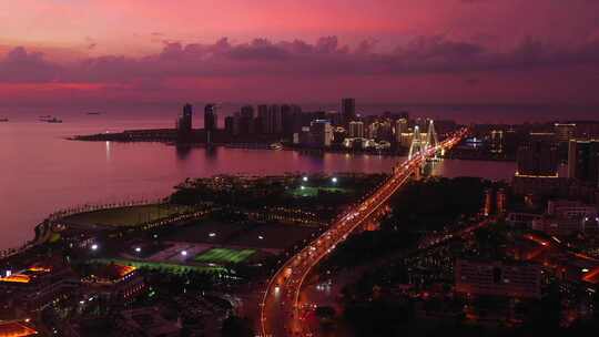 海口城市桥梁夜景全景