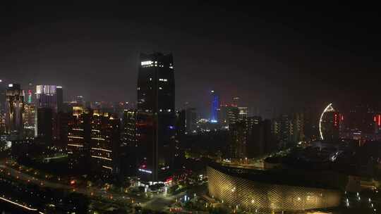 南昌新华保险大厦夜景航拍城市建筑夜晚风光