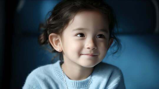 高速列车内小女孩的微笑特写