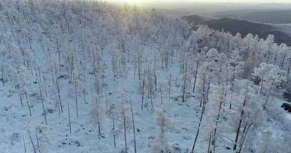 航拍内蒙古大兴安岭冰雪雾凇、雪凇