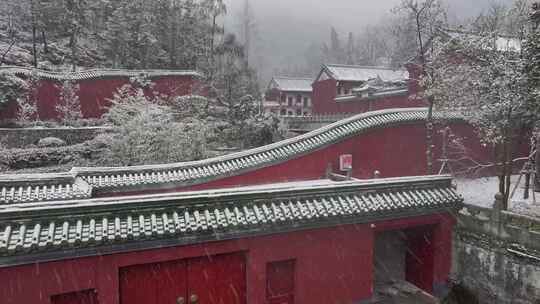 湖北武当山紫霄宫雪中航拍