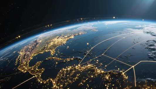 地球夜景及全球网络线路展示