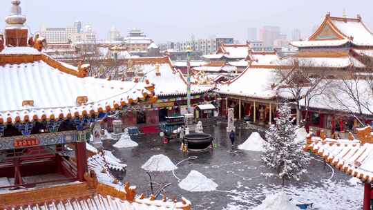 内蒙古呼和浩特大召雪景4k航拍