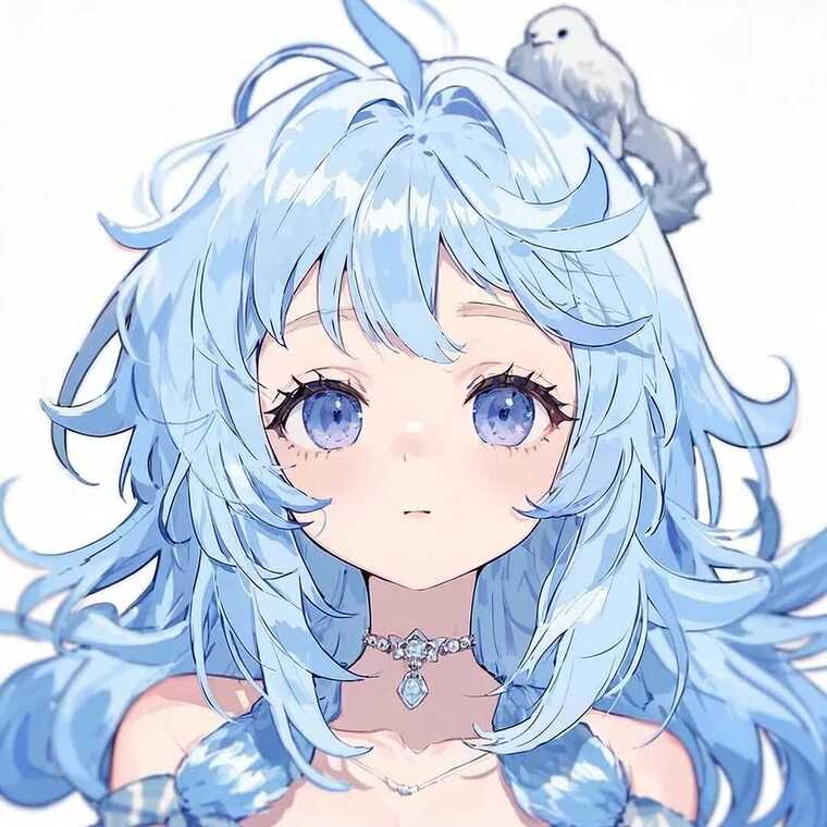 蓝发动漫女孩特写