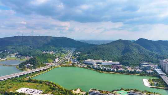 湖南长沙梅溪湖公园风景桃花岭风景区航拍城视频素材模板下载