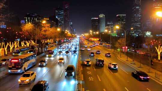 北京国贸CBD城市夜景车流晚高峰堵车视频素材模板下载