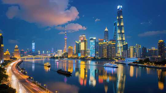 上海外滩夜景灯光璀璨繁华都市风光视频