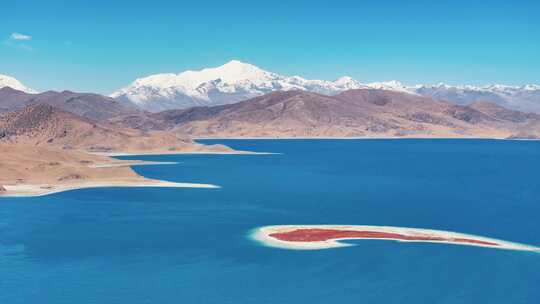 西藏山南羊卓雍错羊湖之心自然风景空镜航拍