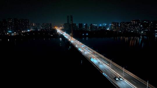 杭州西兴大桥夜景航拍