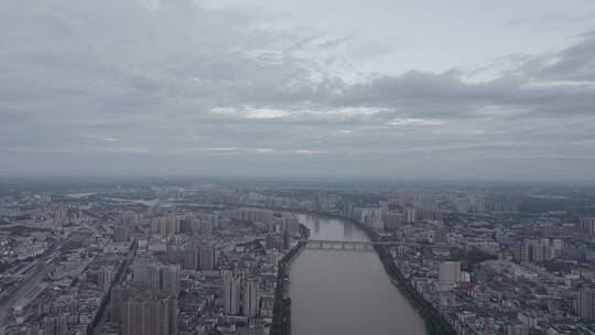 航拍衡阳湘江城市天际线