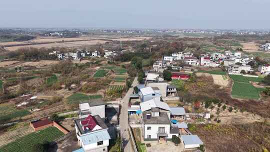 乡村田野村庄航拍全景