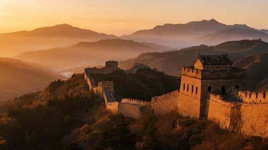 跨年震撼航拍长城日出风光视频