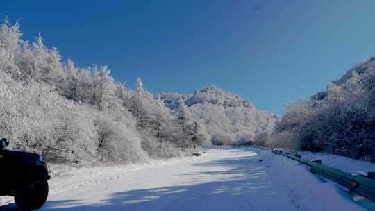 汽车行驶在秦岭210国道雪景道路上视频素材模板下载