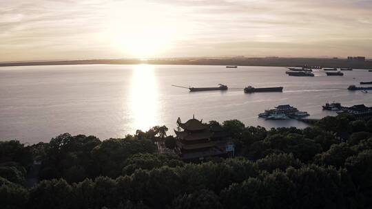 湖南洞庭湖风光带岳阳楼风景区航拍