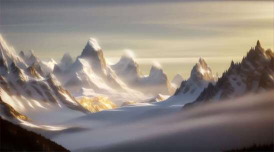 AIGC素材 雪山山峰之巅山脉风景