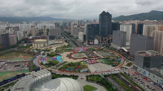 西宁海湖广场市中心购物商圈繁华城市风光