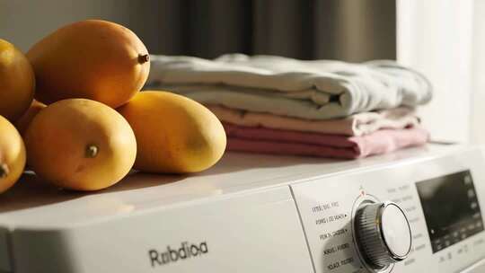 洗衣机上的芒果与衣物