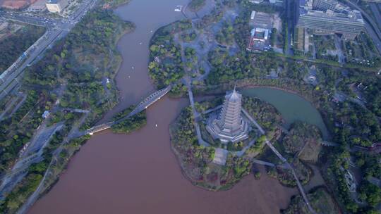 南宁五象新区五象湖城市建筑群航拍