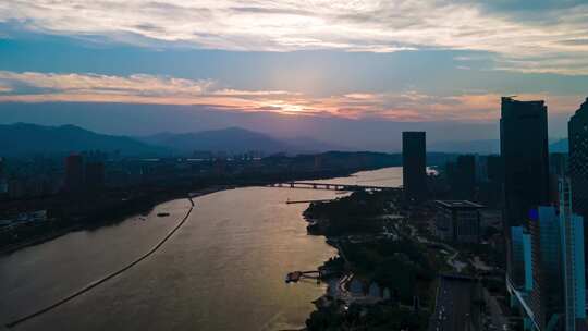 城市建筑都市日出日落朝阳晚霞夕阳黄昏航拍