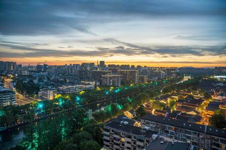 杭州京杭大运河大兜路历史街区日落延时