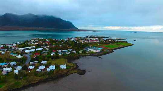 4k风景航拍冰岛海边村庄建筑