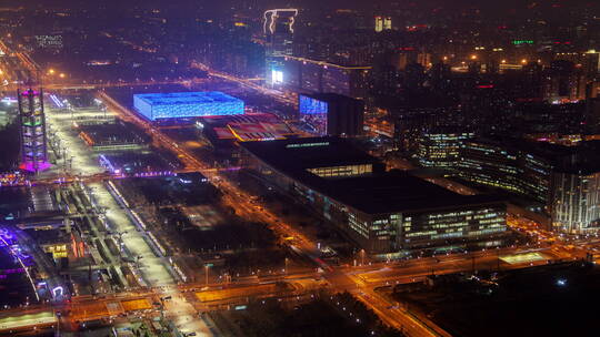 夜间北京城市和公路的延时镜头