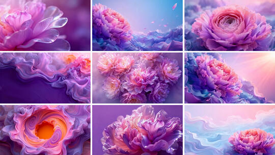 梦幻渐变花朵动态背景 紫色系花卉绽放特效
