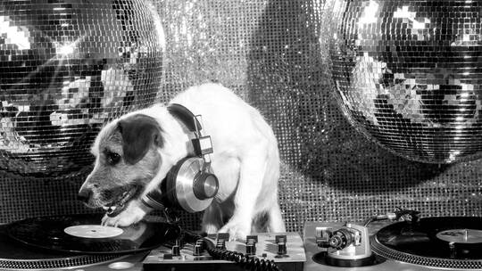 狗狗站在DJ操作台上