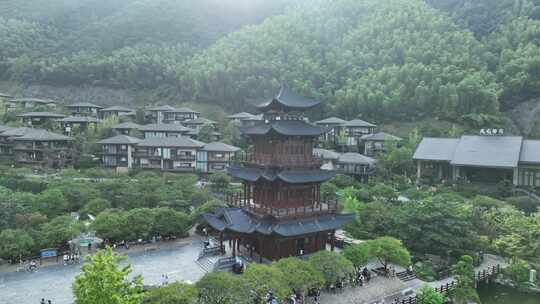 江西上饶葛仙村阁楼航拍山区旅游景点风光