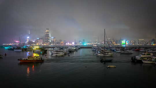 香港 铜锣湾避风塘 海港 夜景