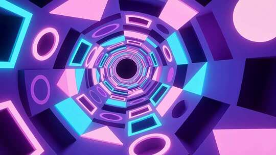 几何建筑空间抽象艺术浪漫梦幻霓虹隧道4K