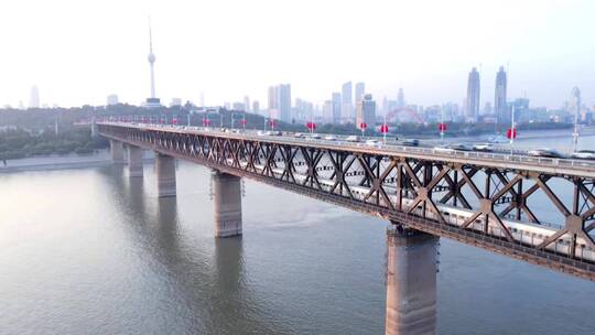 武汉长江大桥国庆航拍视频素材模板下载