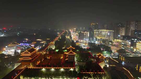 陕西西安城墙夜景西安永宁门夜景航拍