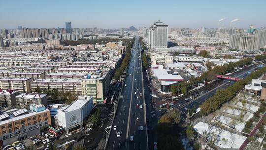 航拍山东济南城市交通大道