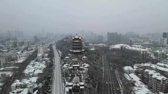 武汉武昌区黄鹤楼雪景航拍