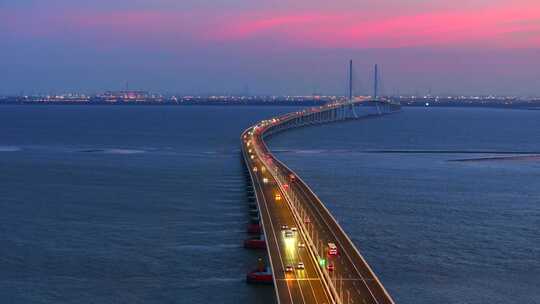 【4K】航拍上海长兴岛崇明跨海大桥夜景