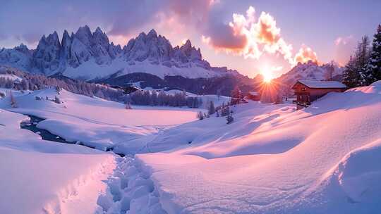 日照金山雪山雪景唯美风景风光美景ai素材