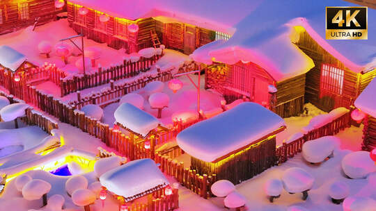 黑龙江中国雪乡航拍夜景雪乡白天4K