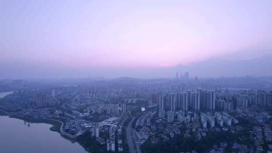 南宁仙葫城市夕阳落日与邕江自然风光航拍视频素材模板下载