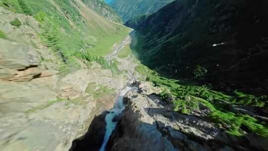 FPV航拍瀑布流水山间水流青山绿水