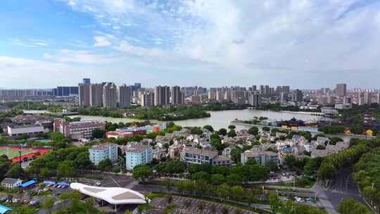 航拍浙江平湖城市风景