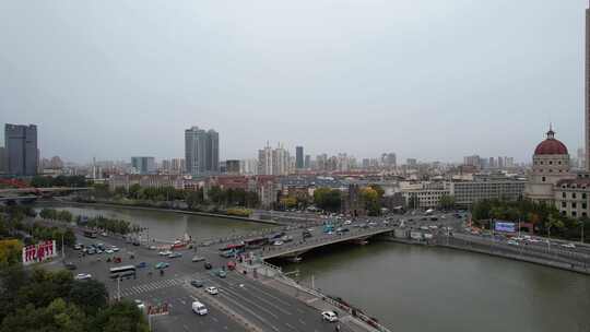 天津海河风景狮子林桥城市建筑风光航拍