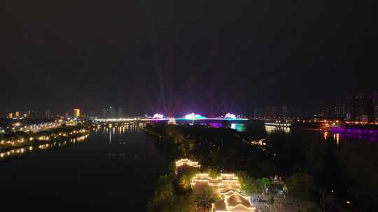 湖南衡阳东洲岛夜景航拍