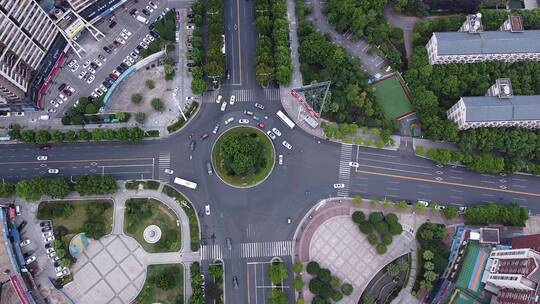 航拍衡阳城市西二环十字路口环岛