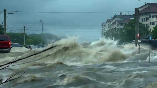 台风狂风暴雨电闪雷鸣山洪爆发洪水自然灾害