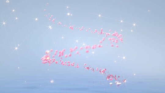 粉色玫瑰花瓣水面螺旋上升闪亮星空动态素材