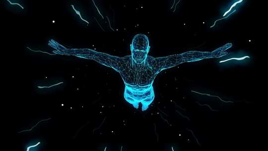 蓝色线框人体科技特效画面