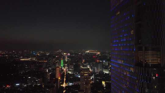 航拍江苏南京鼓楼区紫峰大厦城市夜景景观